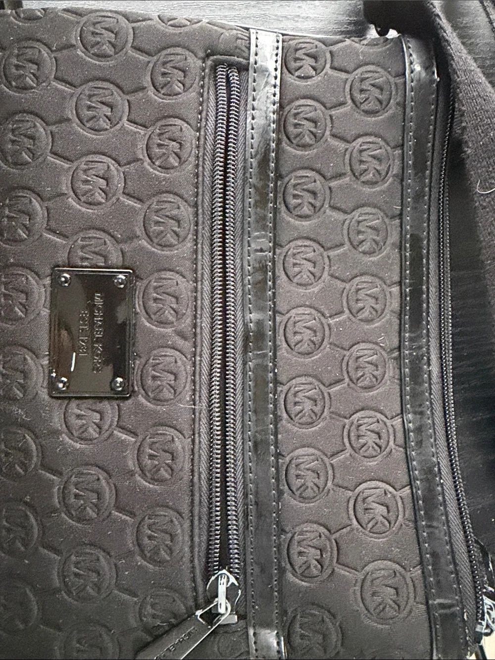 Michael Kors Black Embossed Logo Messenger Bag